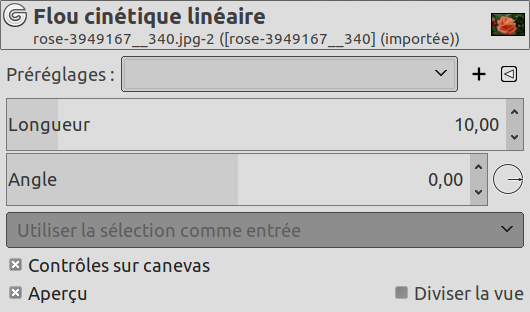 Options du filtre de flou linéaire