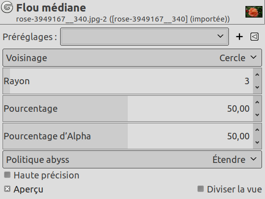 Paramètres du filtre« Flou médiane »