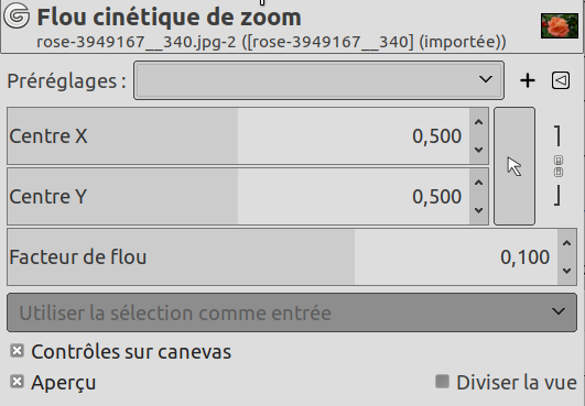 Options du filtre « Flou radial »