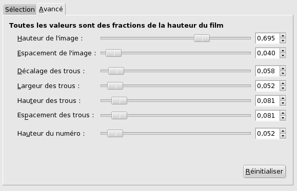 Options Avancées du filtre « Bande de film »