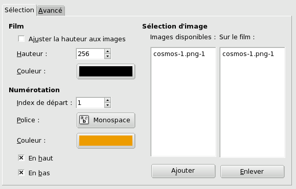 Options Sélection du filtre « Bande de film »