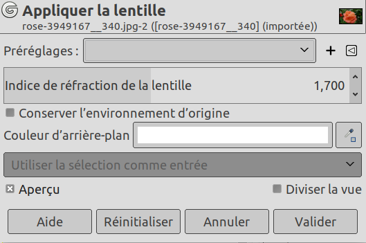 Options du filtre « Lentille optique »