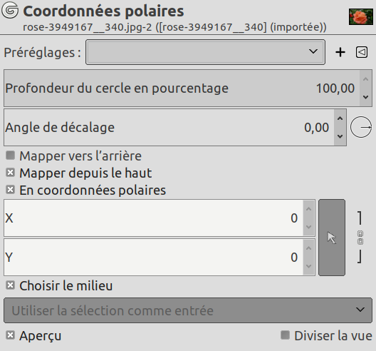 Options du filtre « Coordonnées polaires »