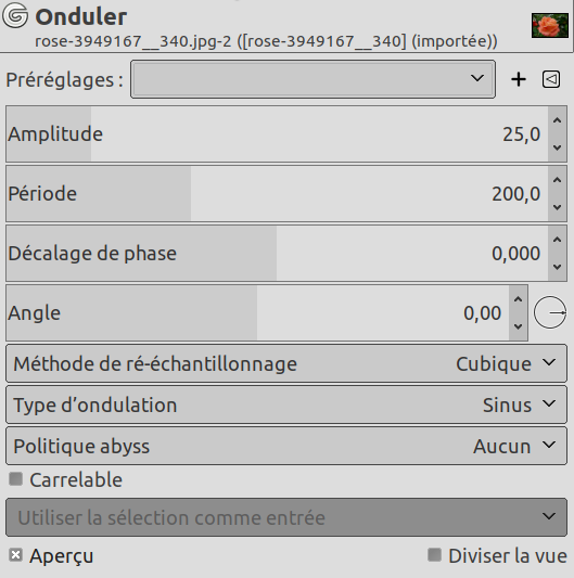 Options du filtre « Onduler »