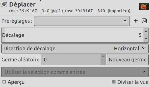 Options du filtre « Déplacer »