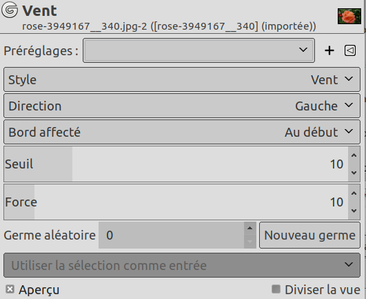 Options du filtre « Vent »