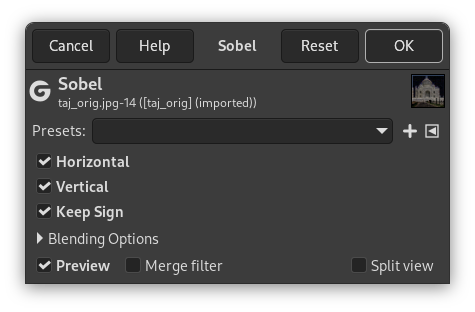 Options du filtre Sobel