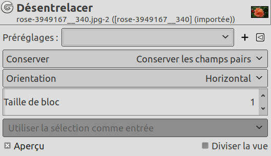 Options du filtre Désentrelacer