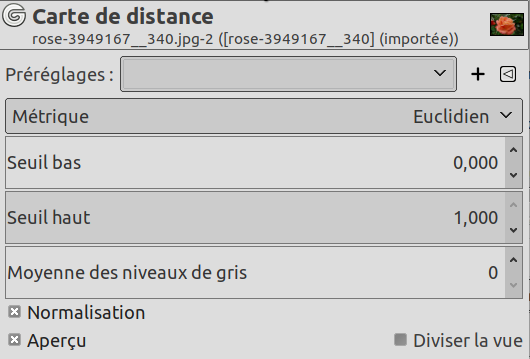 Options du filtre « Carte de distance »