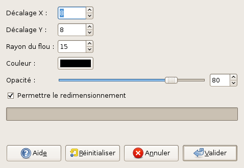 Options du filtre « Ombre portée (ancien) »