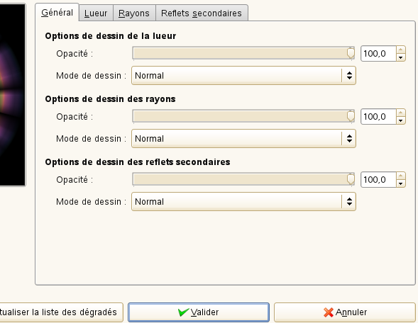 Options de l’« Éditeur d’éblouissement graduel » (Général)