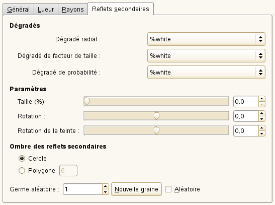 Options de l’« Éditeur d’éblouissement graduel » (Reflets secondaires)