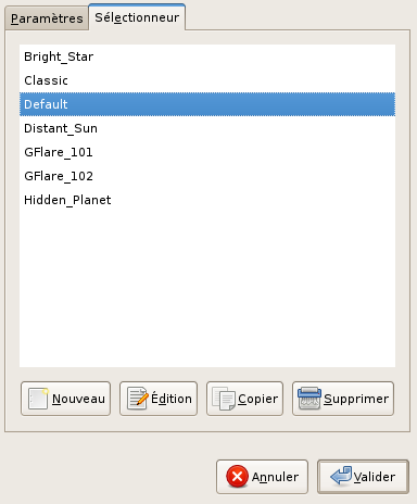 Options du filtre « Éblouissement graduel » (Sélectionneur)