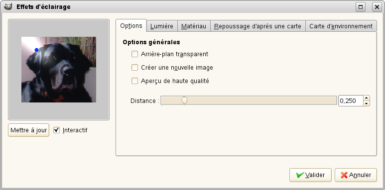 Options générales du filtre « Effets d’éclairage »