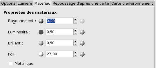 Options du filtre « Effets d’éclairage »(Matériau)