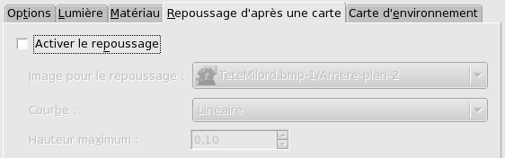 Options du filtre « Effets d’éclairage » (Repoussage d’après une carte)