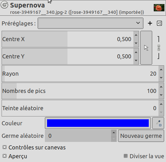 Options du filtre « Supernova »