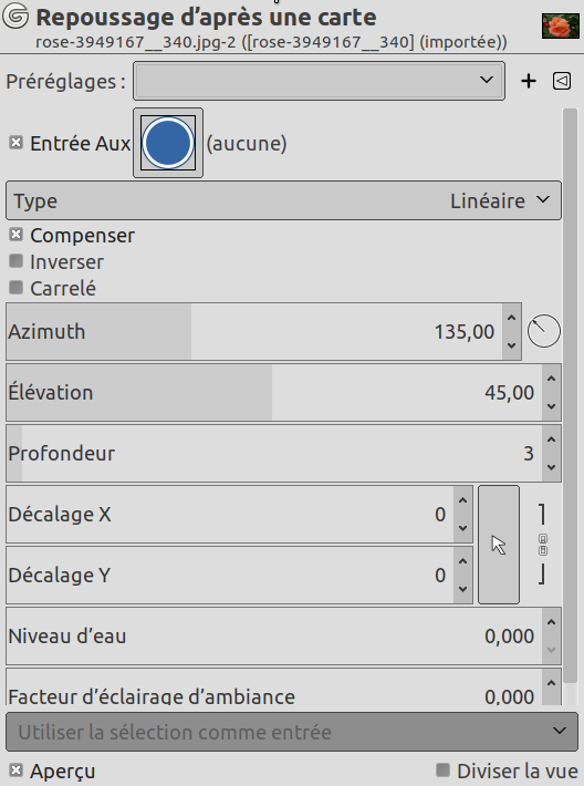 Options du filtre « Repoussage d’après une carte  »