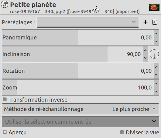 Options du filtre « Petite planète »