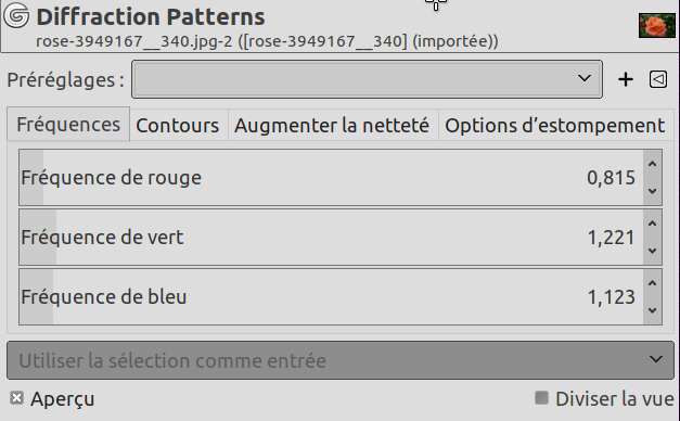 Options du filtre « Motifs de diffraction »