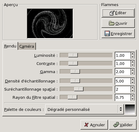 Options du filtre « Flammes »