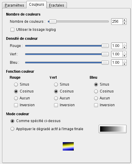 Options du filtre « Explorateur fractal » (Couleurs)