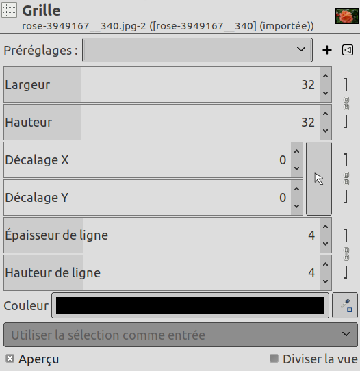 Options du filtre « Grille »