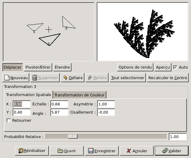 Options du filtre « Fractale IFS » (Paramètres)