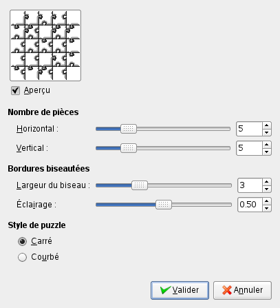 Options du filtre « Puzzle »