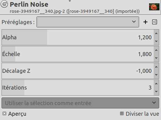 Options du filtre « Bruit de Perlin »