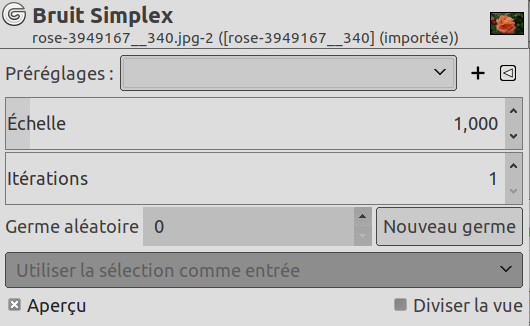 Options du filtre « Bruit Simplex »