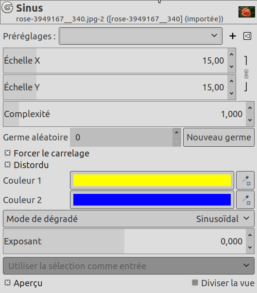 Options du filtre « Sinus » (Réglages)