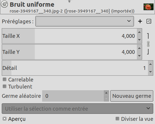 Options du filtre « Bruit uniforme »