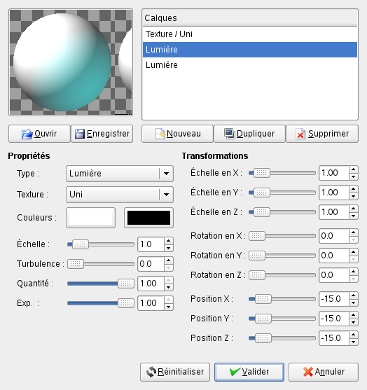 Options du filtre « Créateur de sphère »