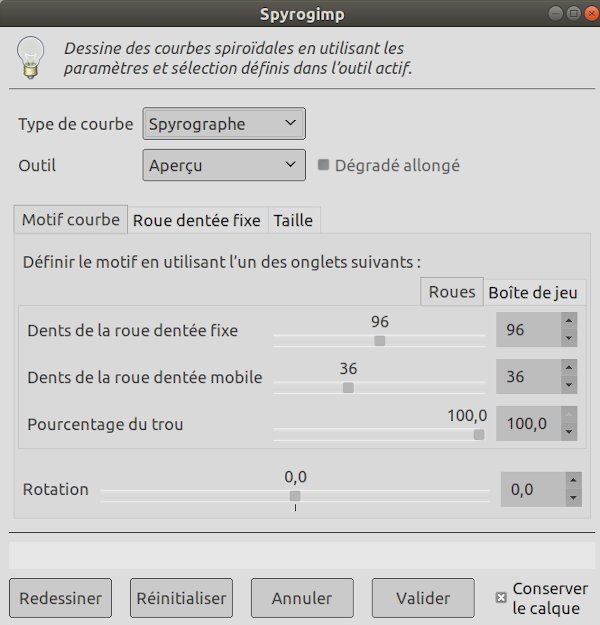 Options de « Spyrogimp »