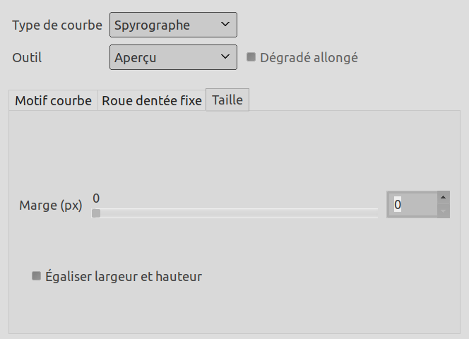 Options du filtre « Spyrogimp »(Taille)