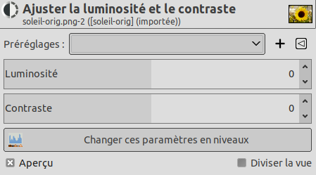 Boîte de dialogue des options de Luminosité-Contraste