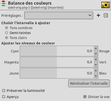 Options de Balance des couleurs