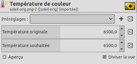 Options de « Température de couleur »