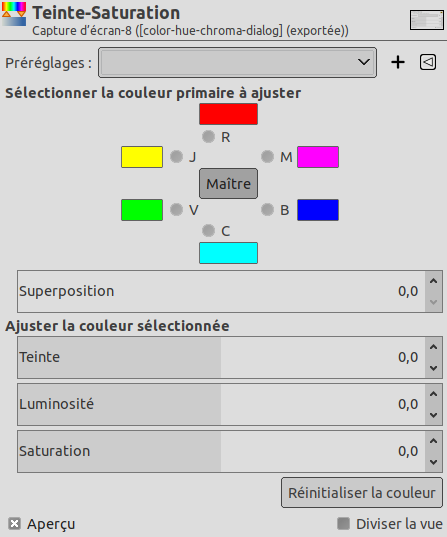 Options de Teinte-Saturation