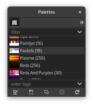 La palette active est appliquée à une image de dégradé