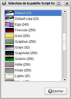 La fenêtre « Sélection de la palette »