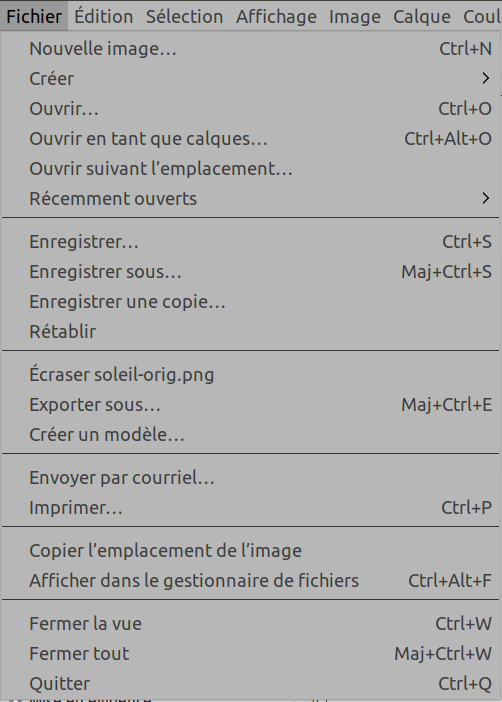 Le menu Fichier