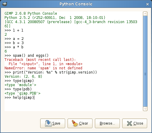 La console de Python-fu