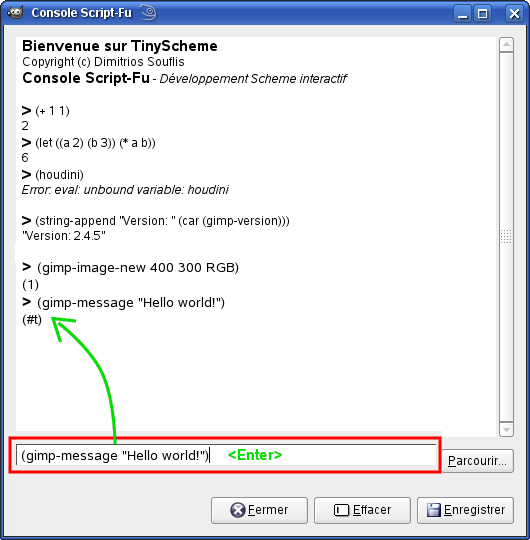 La console de Script-fu