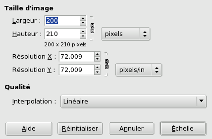 Fenêtre de dialogue pour Changer la taille de l’image en pixels