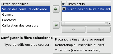La fenêtre de dialogue Vision des couleurs déficiente