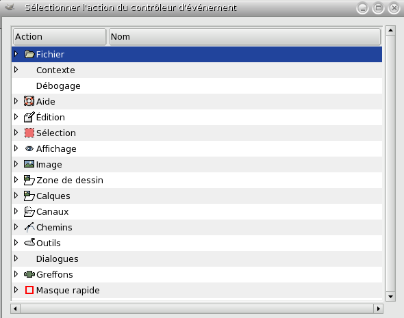 Sélectionner l’action du contrôleur d’évènement