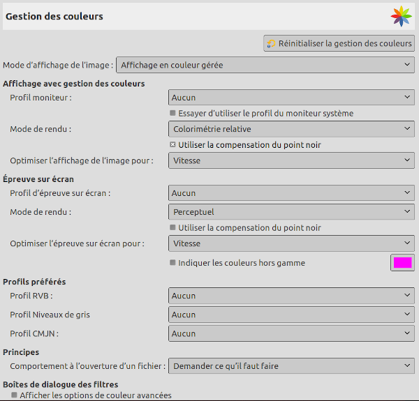 Réglage des profils colorimétriques ICC dans GIMP