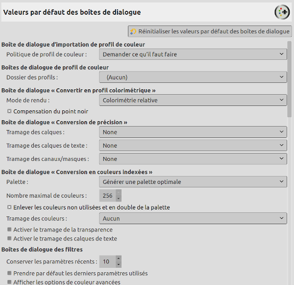 Dialog Defaults Preferences